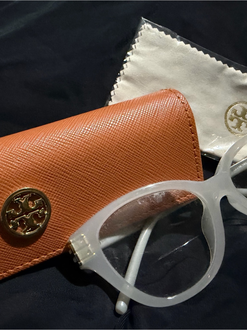 Tory Burch Frosted White slight pink Cat-Eye Sunglasses with Gold Logo Accents - Picture 2 of 11